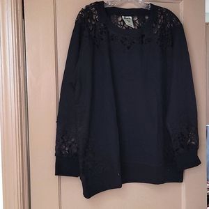 NWOT Vocal 1XL Black Lace Detail Sweatshirt